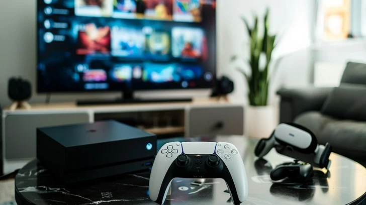 console gaming setup living room